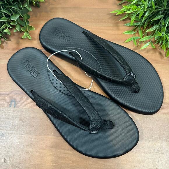 Flojos Women's Black Artisan Flip Flop Sandals Size 7 - Picture 1 of 4